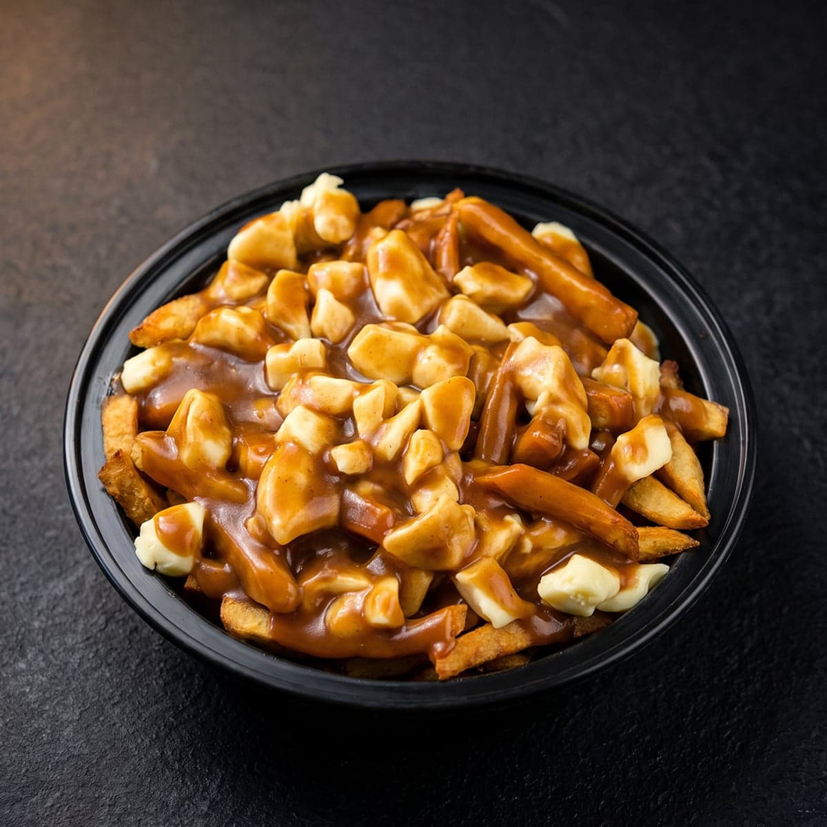 A classic poutine: fresh-cut fries, real cheese curds, hot gravy